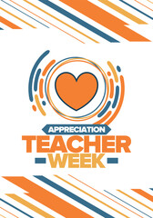 Teacher Appreciation Week in May. Celebrated annual in United States. In honour of teachers who hard work and teach our children. School and education. Student learning concept. Vector illustration