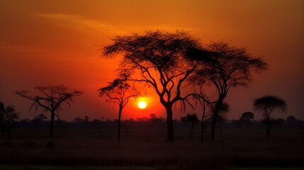 Fototapeta na wymiar sunset in serengeti national park generative ai