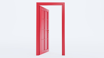3D render of red open door isolated on white background