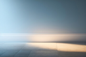 Beautiful versatile backdrop for product design and presentation with blue wall, light reflections and concrete floor.