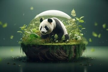 Fototapeta na wymiar Abstract concept of the earth and animal day in forest with protected animals in glass globe. Generative AI.