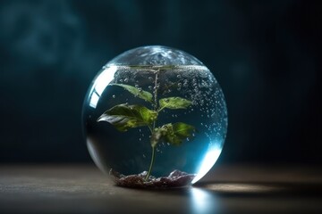  World environment and earth day concept with glass globe and eco-friendly environment. Generative Ai.