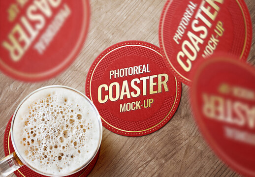 Coaster Mockup Template Restaurant Pub Cafe Bar Beer Round