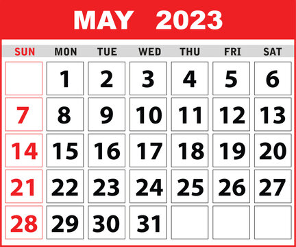 May 2023 Calendar Leaf. Calendar 2023 in flat style. May 2023 Calendar. Wall Desk Calendar Vector Template, Simple Minimal Design. Vector illustration