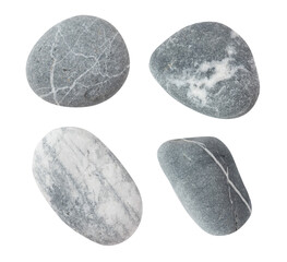 Set of beautiful smooth sea pebble stones isolated on transparent background.