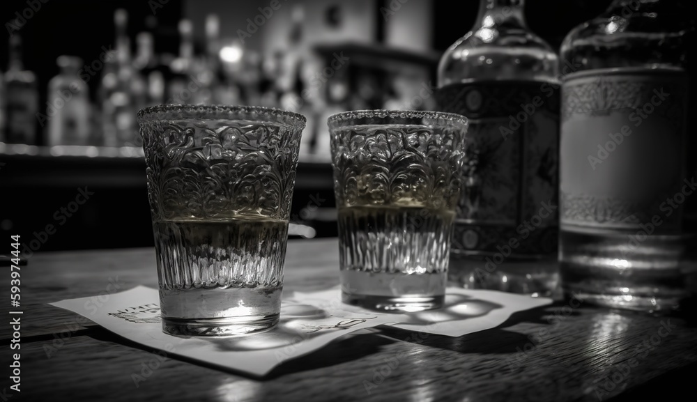 Poster tequila shots on the table generative ai
