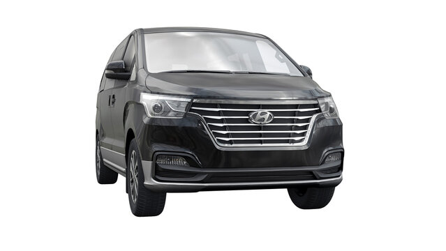 Seoul, South Korea. April 18, 2023. Hyundai Grand Starex (H-1) Urban 2020. Black, spacious, reliable, and comfortable minivan with modern technology features. 3d rendering, 3d illustration