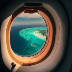 飛行機の窓からみた南国