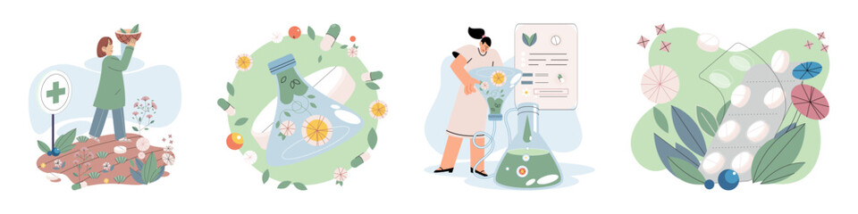 Doctor checking medicinal herbs. Natural herbal medicine selection. Scientist with natural drug research, Green herbal medicine discovery science lab. Scientist doctor making alternative medicine herb