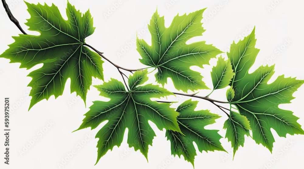 Poster leafy green maple limb on its own. generative ai