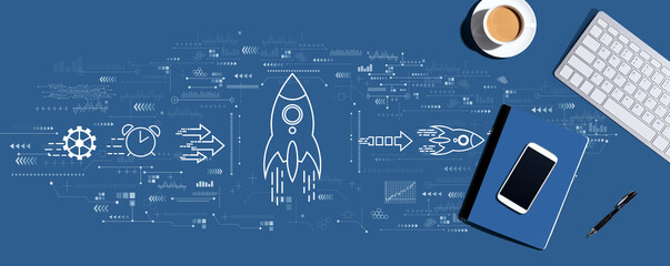 Rapid growth concept with a computer keyboard and office items