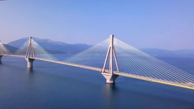 Patra bridge at summertime drone view