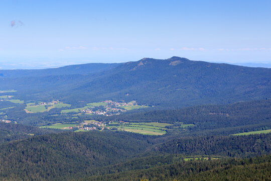 Panorama view of Bavarian Forest and mountain Osser seen from mountain Gro&szlig;er Arber, Germany
