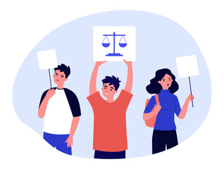 Protesters fighting for human rights vector illustration. Male and female citizens with signs and banners. Infringement of human rights, desire for knowledge, activism concept
