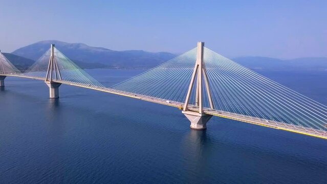 Patra bridge at summertime drone view