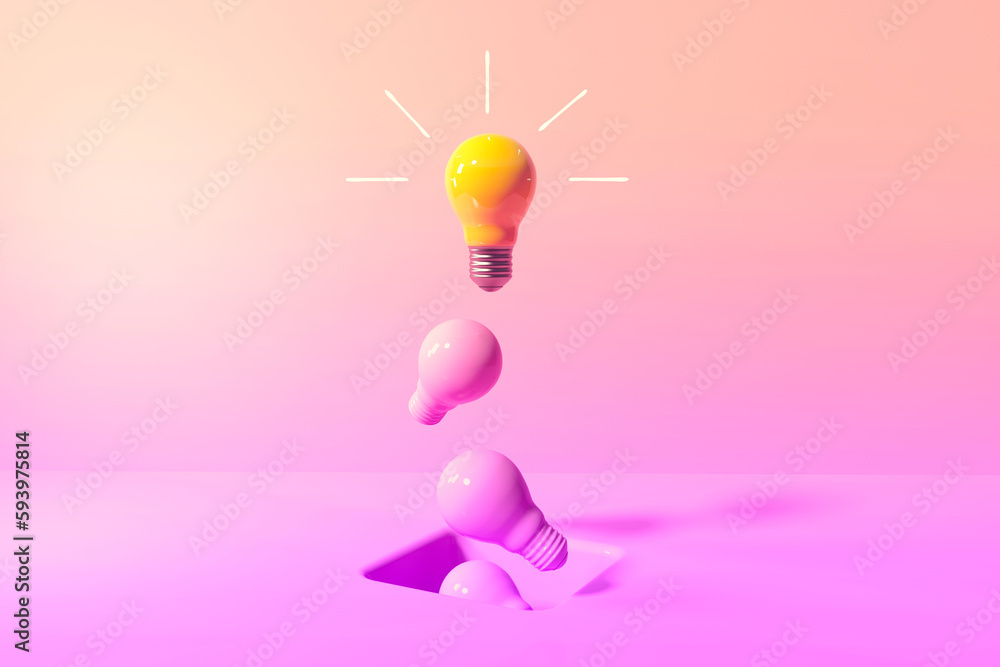 Poster one out unique idea light bulb with a hole on the floor - 3d render