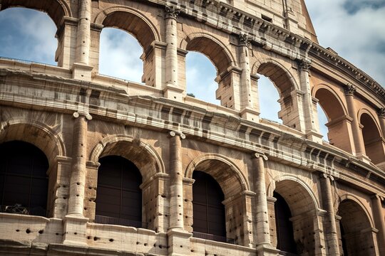 Close up shot of Colosseum in Rome, Italy. Generative AI