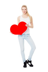 Portrait, heart and valentines day with a woman for love, dating or romance. Red, date and romantic...