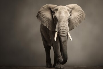 African elephant studio shot over gray background. Generative AI