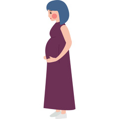 Pregnant Short Blue Hair Woman in Purple Long Dress Side View