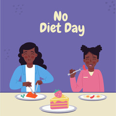 Fototapeta na wymiar No diet day. African American women eating different foods