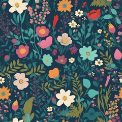 Seamless Seasonal Flowers Pattern
