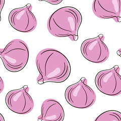 Fig fruit hand drawn package design. Vector illustration. Design, package, brochure illustration. Hand drawn fig fruits seamless pattern.