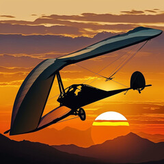 Hang gliding at sunset. Generative AI.