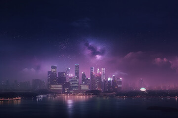 Fototapeta premium country skyline at night, ai generative