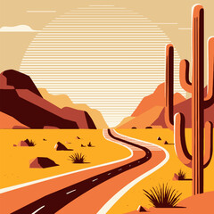 Desert Road Vector Art, Illustration and Graphic - obrazy, fototapety, plakaty