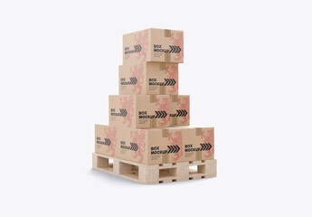 Pallet with Kraft Boxes Mockup