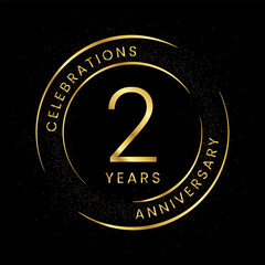 2nd anniversary, golden anniversary with a circle, line, and glitter on a black background.
