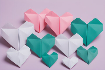 Love day. Handmade origami hearts background, generative ai
