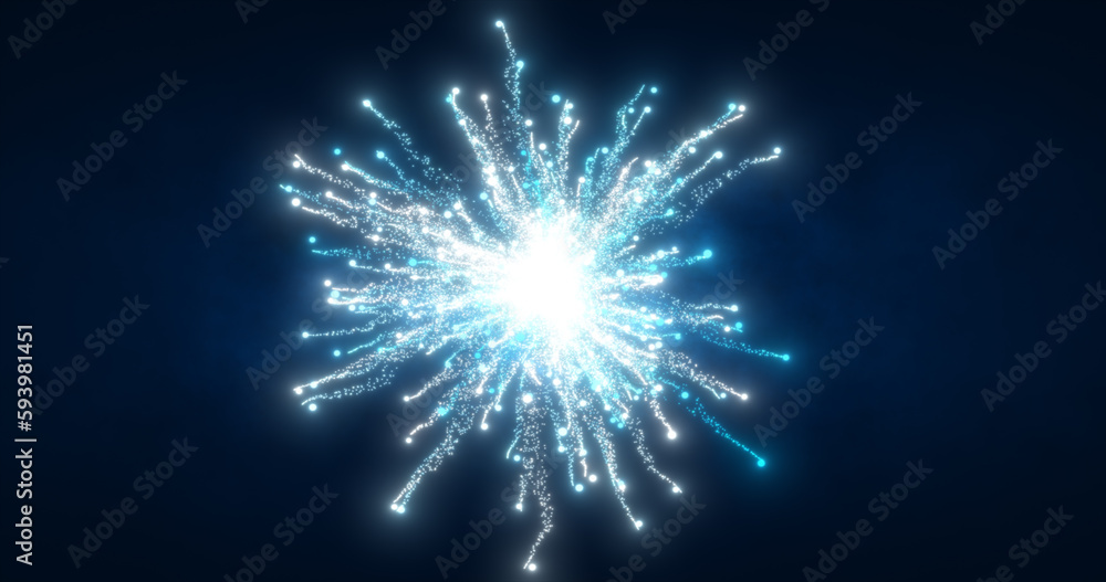 Poster abstract glowing energy explosion whirlwind firework from blue lines and magic particles abstract ba