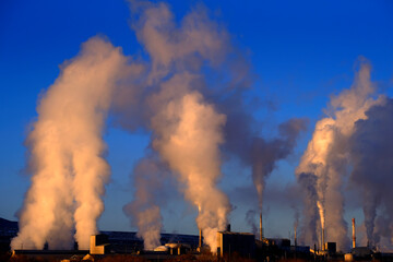 Factory Pollution in the Sky Smoke Rising Pollutants in the Air