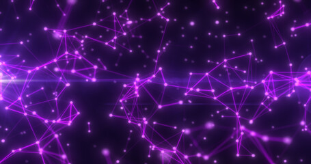 Fototapeta premium Abstract hi-tech purple glowing lines with dots and plexus triangles, abstract background