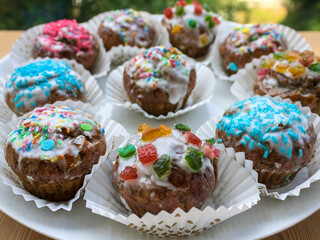 Close-up of decorated homemade cupcakes  