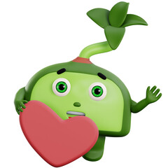 3d cute plant character with love