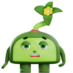 3d cute plant character tired