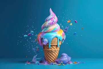 Ice cream cone with rainbow colors. Generative Ai