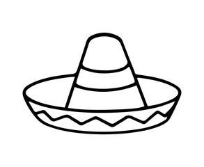 Mexican sombrero with ornament design on top. Vector icon of traditional mexican hat in black and white colors