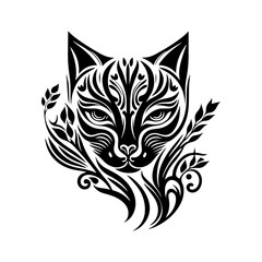 Fototapeta na wymiar Majestic cat head in tribal style. Tattoo design vector illustration ideal for animal lovers and enthusiasts. Perfect for t-shirt, accessories, and other related designs.