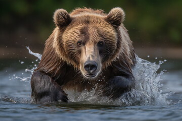 Fototapeta na wymiar Kodiakbär bei der Jagd im Fluss erstellt mit Generative AI Technik