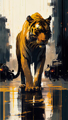 Fototapeta na wymiar Stunning lion minimalistic vector painting Ai generated image