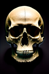 Obraz premium ancient historical human skull on black background
