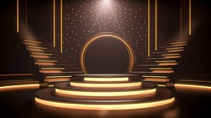 stage podium illuminated Stage Podium Scene containing an empty area. The Generative AI
