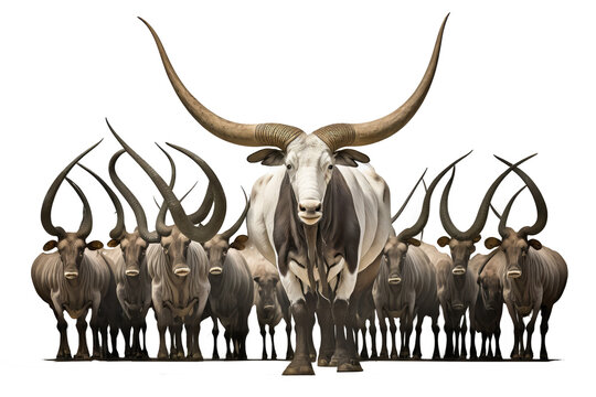 big horns on ankole isolated on white