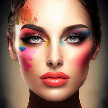 Beauty and Makeup concept. Generative AI. Beauty model face with fantasy makeup.