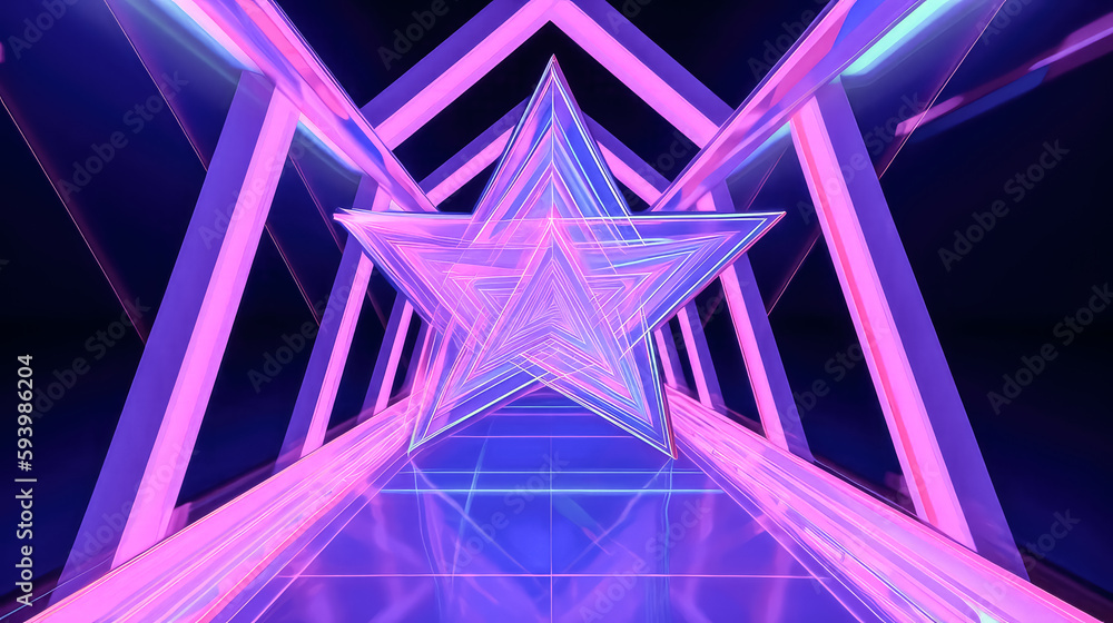 Poster a glowing lines portal star shape in ultraviolet neon was created - generative ai.