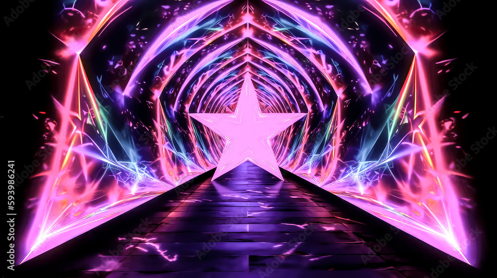 Aufkleber the neon star shape glowed with lines, creating a portal- - generative ai.